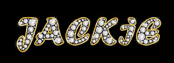 der Name jackie buchstabiert in Bling-Diamanten, mit glänzend goldenem Rahmen - Foto, Bild
