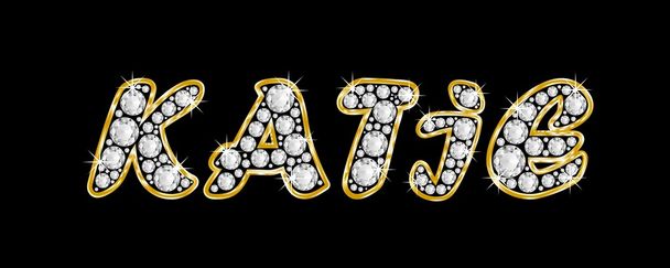 το όνομα katie γραμμένο bling διαμαντιών, με λαμπρό, λαμπρό χρυσό πλαίσιο - Φωτογραφία, εικόνα