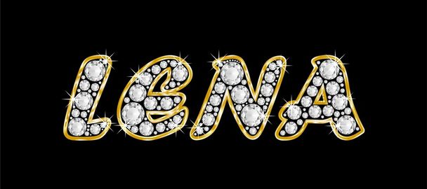το όνομα Λένα ορθογραφία bling διαμαντιών, με λαμπρό, λαμπρό χρυσό πλαίσιο - Φωτογραφία, εικόνα