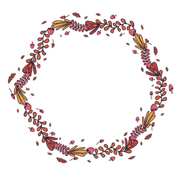 Conjunto dibujado a mano retro con hoja de otoño y mosquitos en corona de hexágono para el diseño conceptual
. - Vector, Imagen