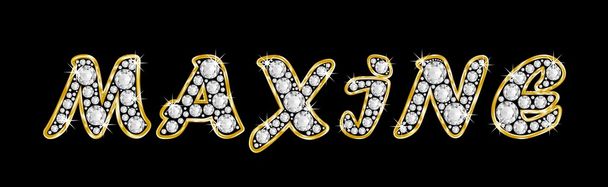 der Name maxine geschrieben in Bling-Diamanten, mit glänzend goldenem Rahmen - Foto, Bild
