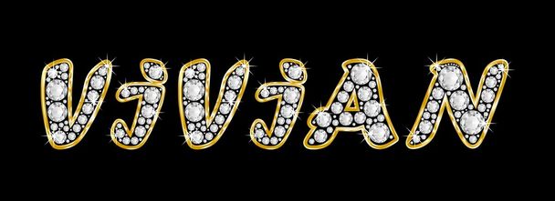 το όνομα Βίβιαν γραμμένο bling διαμαντιών, με λαμπρό, λαμπρό χρυσό πλαίσιο - Φωτογραφία, εικόνα