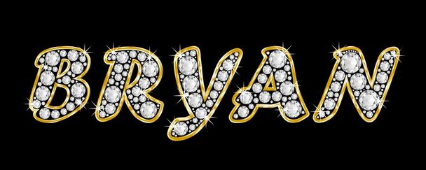 Il nome Bryan scritto in diamanti bling, con brillante cornice dorata
 - Foto, immagini