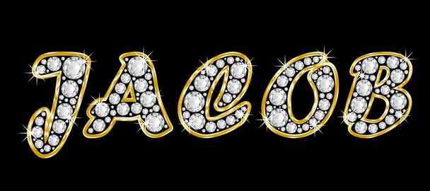 der Name Jacob in Bling-Diamanten geschrieben, mit glänzend goldenem Rahmen - Foto, Bild