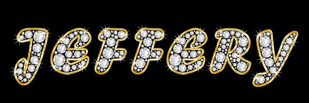 το όνομα jeffery γραμμένο bling διαμαντιών, με λαμπρό, λαμπρό χρυσό πλαίσιο - Φωτογραφία, εικόνα
