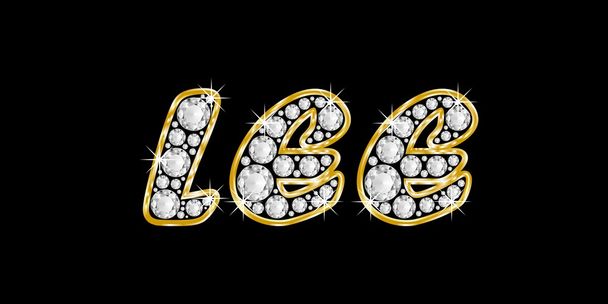 το όνομα lee ορθογραφία bling διαμαντιών, με λαμπρό, λαμπρό χρυσό πλαίσιο - Φωτογραφία, εικόνα