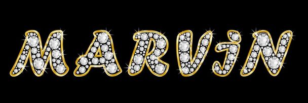 Il nome Marvin scritto in diamanti bling, con brillante cornice dorata
 - Foto, immagini