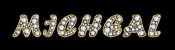 der Name micheal geschrieben in Bling-Diamanten, mit glänzend goldenem Rahmen - Foto, Bild