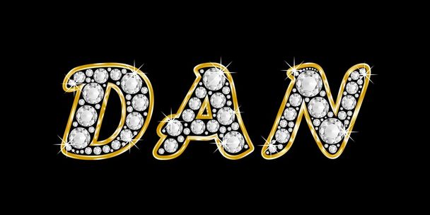The name Dan spelled in bling diamonds, with shiny, brilliant golden frame - Photo, Image