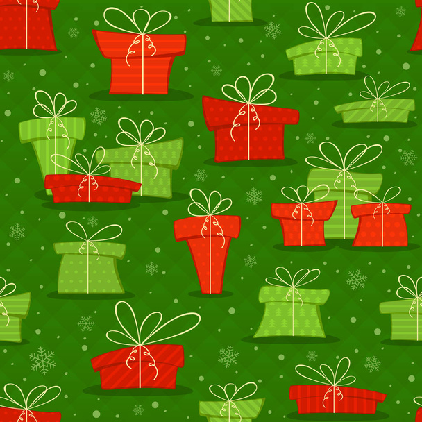 Fondo verde sin costuras con regalos de Navidad
 - Vector, Imagen