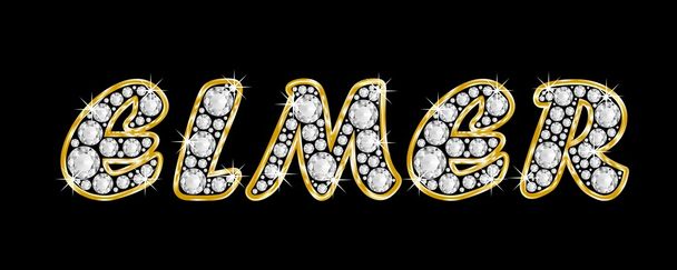 The name Elmer spelled in bling diamonds, with shiny, brilliant golden frame - Photo, Image