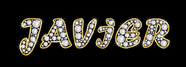 το όνομα javier γραμμένο bling διαμαντιών, με λαμπρό, λαμπρό χρυσό πλαίσιο - Φωτογραφία, εικόνα