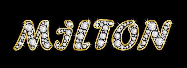 der Name Milton geschrieben in Bling-Diamanten, mit glänzend goldenem Rahmen - Foto, Bild