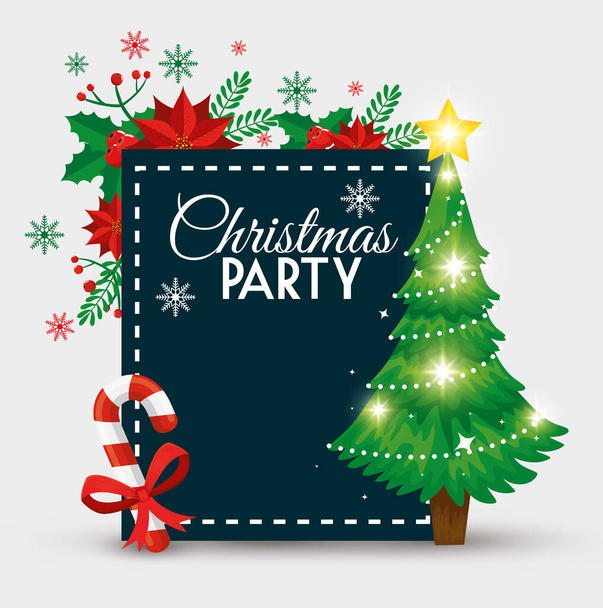 松の木と装飾のパーティークリスマスカード - ベクター画像