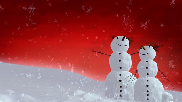snowmen red sky - Fotografie, Obrázek
