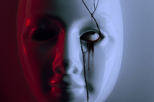 Horror máscara de plástico assustador com sangramento ocular
. - Foto, Imagem