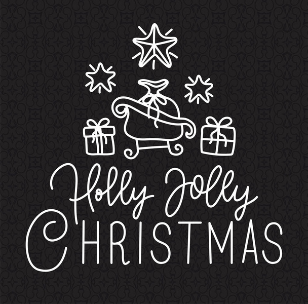 happy merry christmas calligraphy font with sled and gifts - Vetor, Imagem