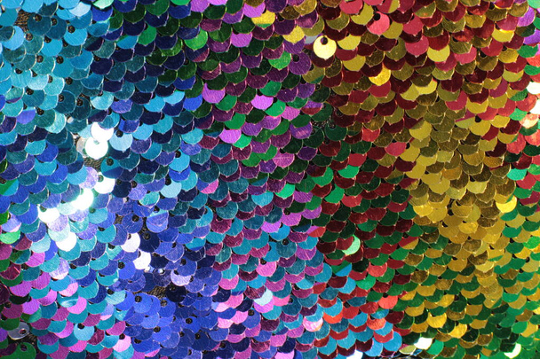 Shiny texture background iridescent multicolor sequins macro photo - Photo, Image
