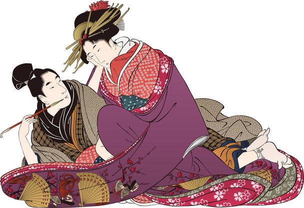 Ukiyoe Man en vrouw 3 - Vector, afbeelding