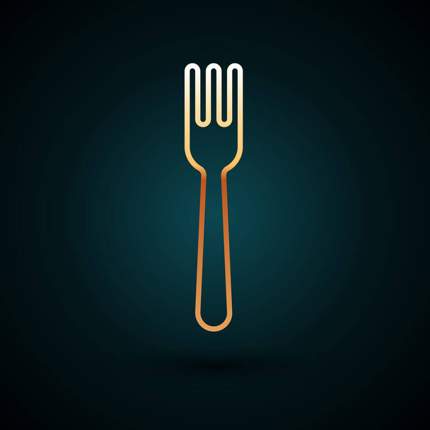 Gold line Fork icon isolated on dark blue background. Cutlery symbol. Vector Illustration - Vector, Image