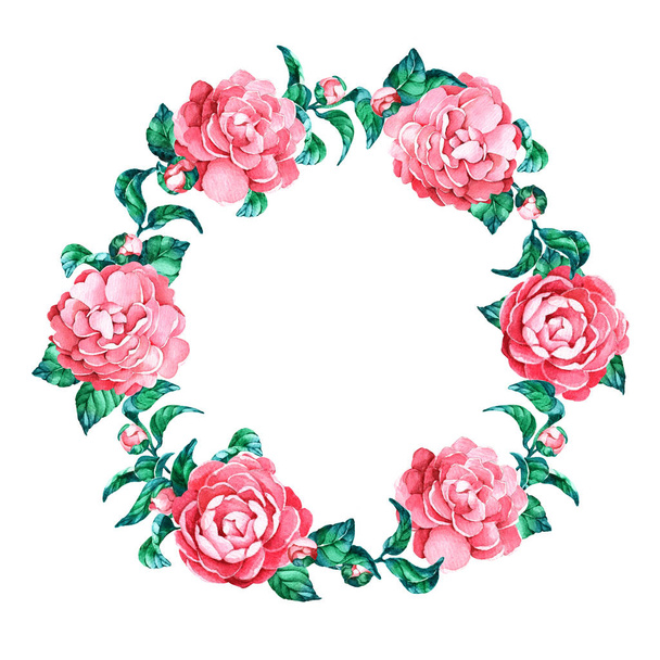 wreath of pink camellias - 写真・画像