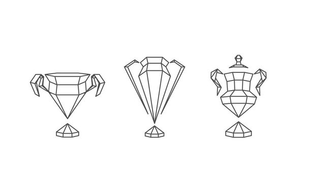 Polygonal Winner Cups Set. Abstract Linear Grid Sports Trophy. - Vector, Image