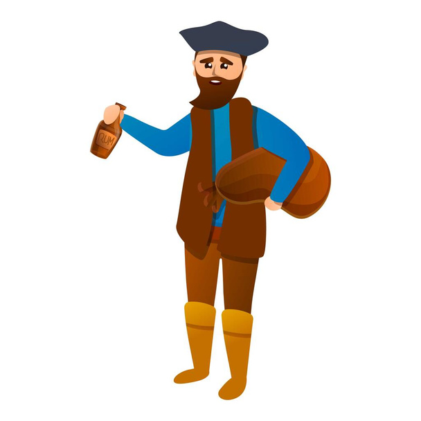 Pirate with rum bottle icon, cartoon style - Vector, imagen