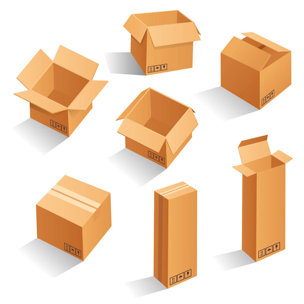 Набор пустых коробок из коричневого картона
 - Вектор,изображение