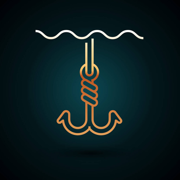 Línea de oro Gancho de pesca bajo el icono del agua aislado sobre fondo azul oscuro. Aparejos de pesca. Ilustración vectorial
 - Vector, imagen
