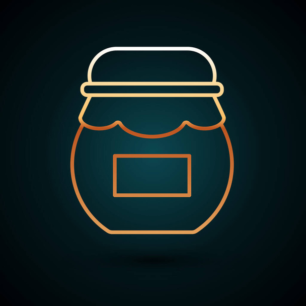 Línea dorada Tarro de miel icono aislado sobre fondo azul oscuro. Banco de alimentos. Dulce símbolo de comida natural. Ilustración vectorial
 - Vector, Imagen