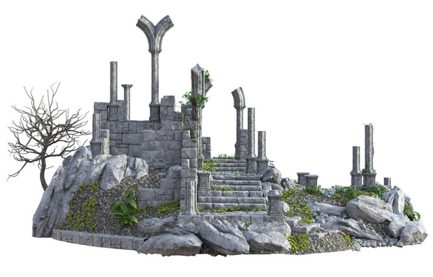 3D Rendered Ancient Castle Ruins on White Background - 3D Illustration - Photo, Image