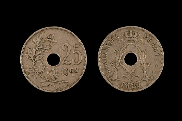 古いベルギー 25 サンチーム硬貨 - 写真・画像