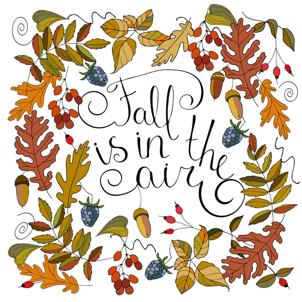 Tarjeta de felicitación de otoño Frase de dibujo a mano
  - Vector, Imagen