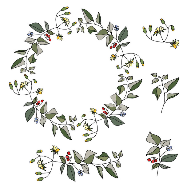 Wreath floral hand drawn greeting card botanic - Vector, afbeelding