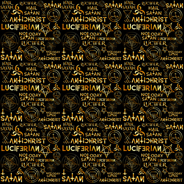 Wiccan symbols and sigils in gold on black background - Photo, Image