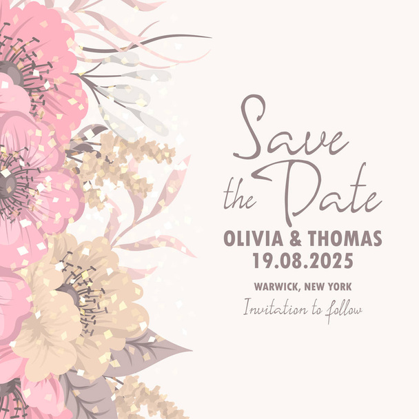 Floral wedding background - pink and beige flowers - Vector, Image