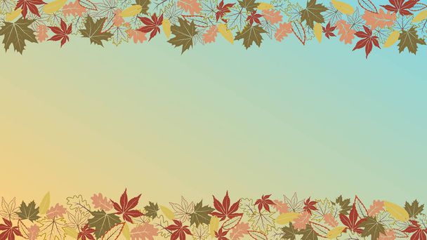 Πτώση φόντο με πολύχρωμα και περίγραμμα φθινοπωρινά φύλλα βελανιδιάς σφενδάμου. Vector banner με καρέ για πώληση, διαφήμιση, αφίσα, web. - Διάνυσμα, εικόνα