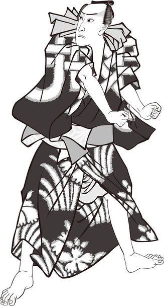 Ukiyoe Kabuki aktör 47 Siyah beyaz - Vektör, Görsel