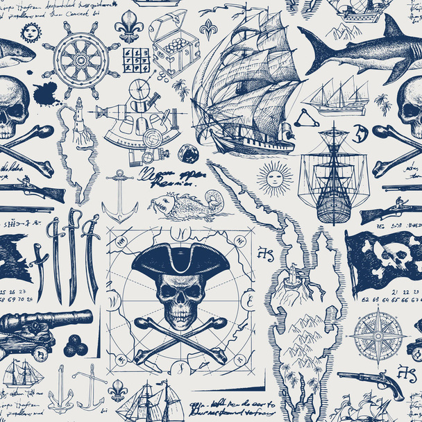 vintage seamless background on the pirate theme - Vector, Imagen