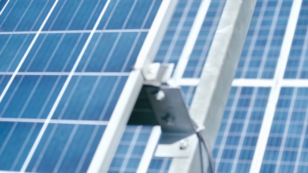 selective focus of blue solar batteries outside  - Footage, Video