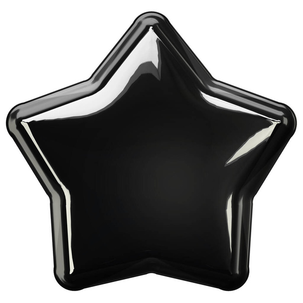 Realistic metallic black star isolated on white background. Glossy dark 3D trophy star icon. Symbol of leadership. 3d illustration. - Foto, Imagen
