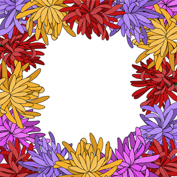 Vector Chrysant bloemen botanische bloem. Zwart-wit gegraveerde inktkunst. Frame rand ornament vierkant. - Vector, afbeelding