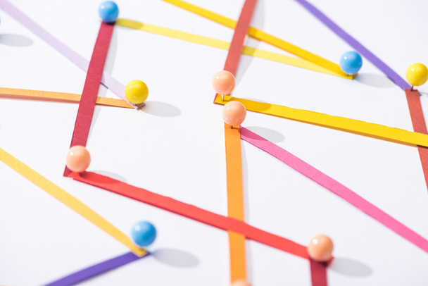 multicolored abstract connected lines with pins, connection and communication concept - 写真・画像
