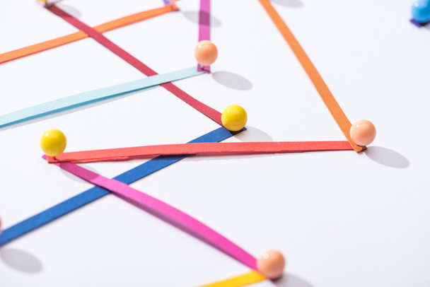 multicolored abstract connected lines with pins, connection and communication concept - Фото, изображение