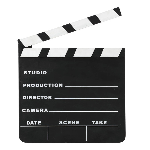Clássico hollywood giz aberto clapperboard isolado em um ba branco
 - Foto, Imagem