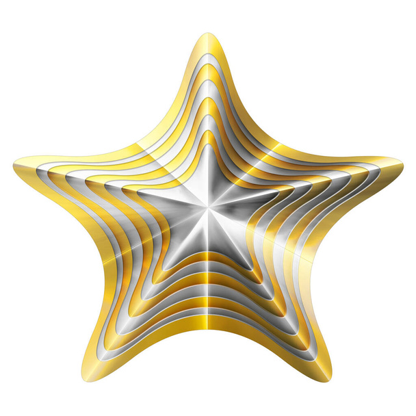 Golden Christmas Star isolated on white Background. Close-Up. 3D illustration. - Φωτογραφία, εικόνα