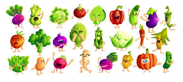 Funny vegetables cartoon stickers set - Vector, Image
