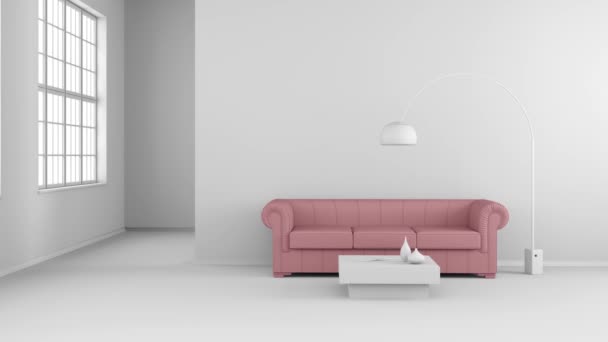 abstrato colorido tira deslizante na sala de estar sem cores no fundo - renderização 3D
 - Filmagem, Vídeo