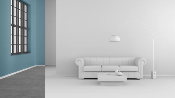 elvont színes csík csúszó a nappaliban színek nélkül a háttérben - 3d renderelés - Felvétel, videó
