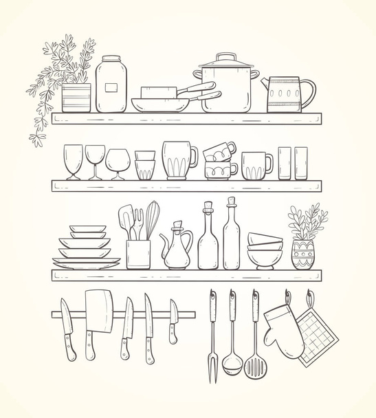 Estantes de cocina dibujados a mano
 - Vector, Imagen